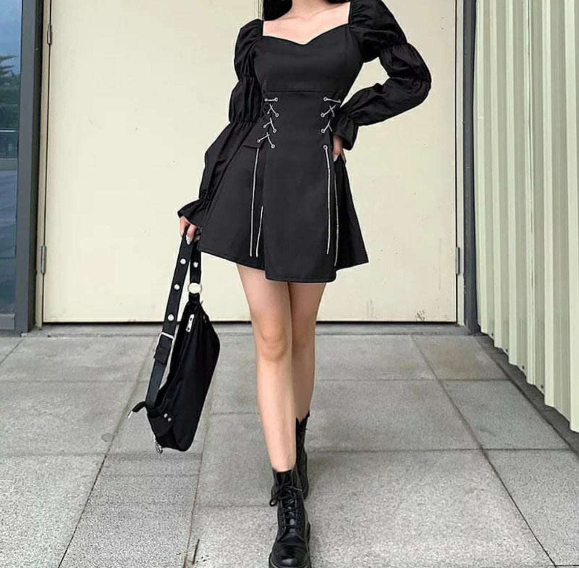Midnight Rebel Black Lace-Up Mini Dress