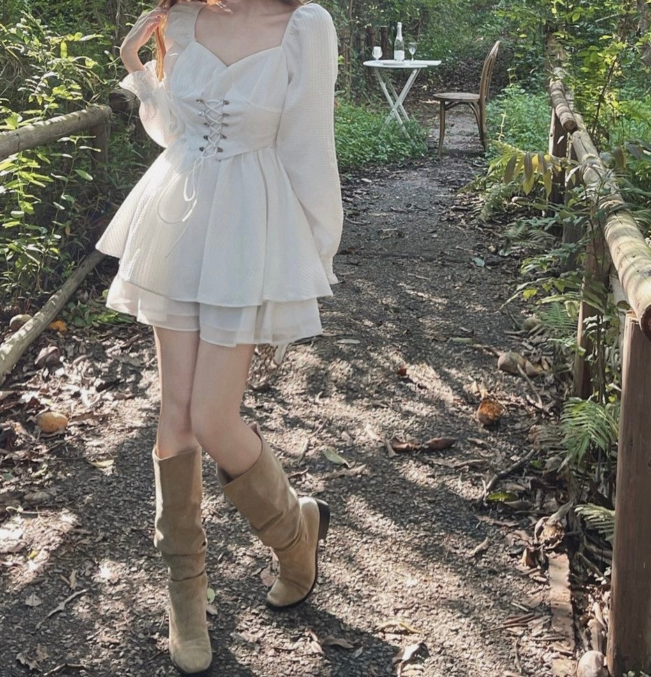 White Lace Corset Skater Dress