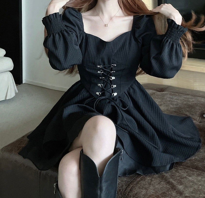 Midnight Lace Corset Skater Dress