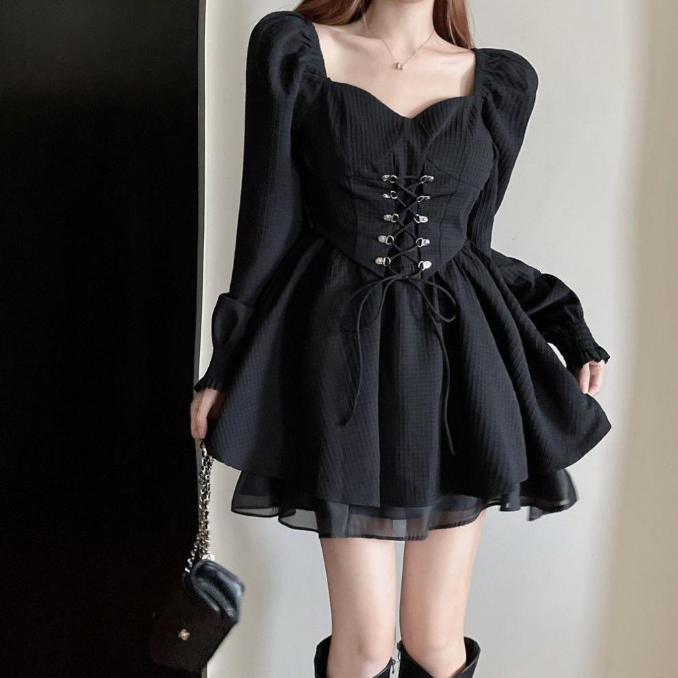 Midnight Lace Corset Skater Dress