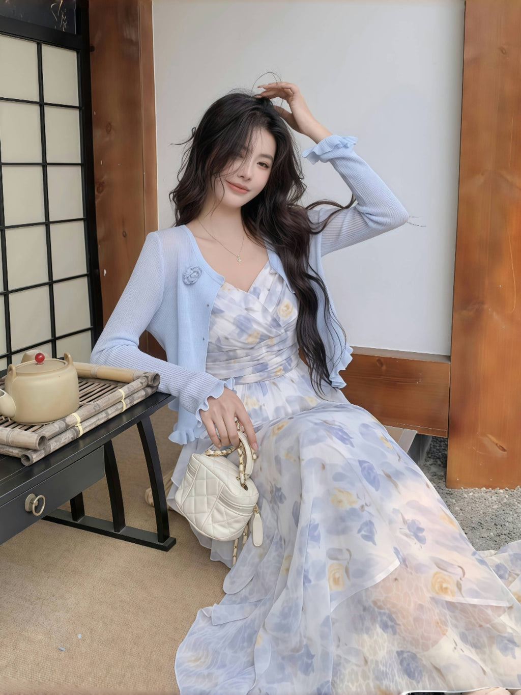 Whispering Petals Layered Maxi Dress [Without Shrug]