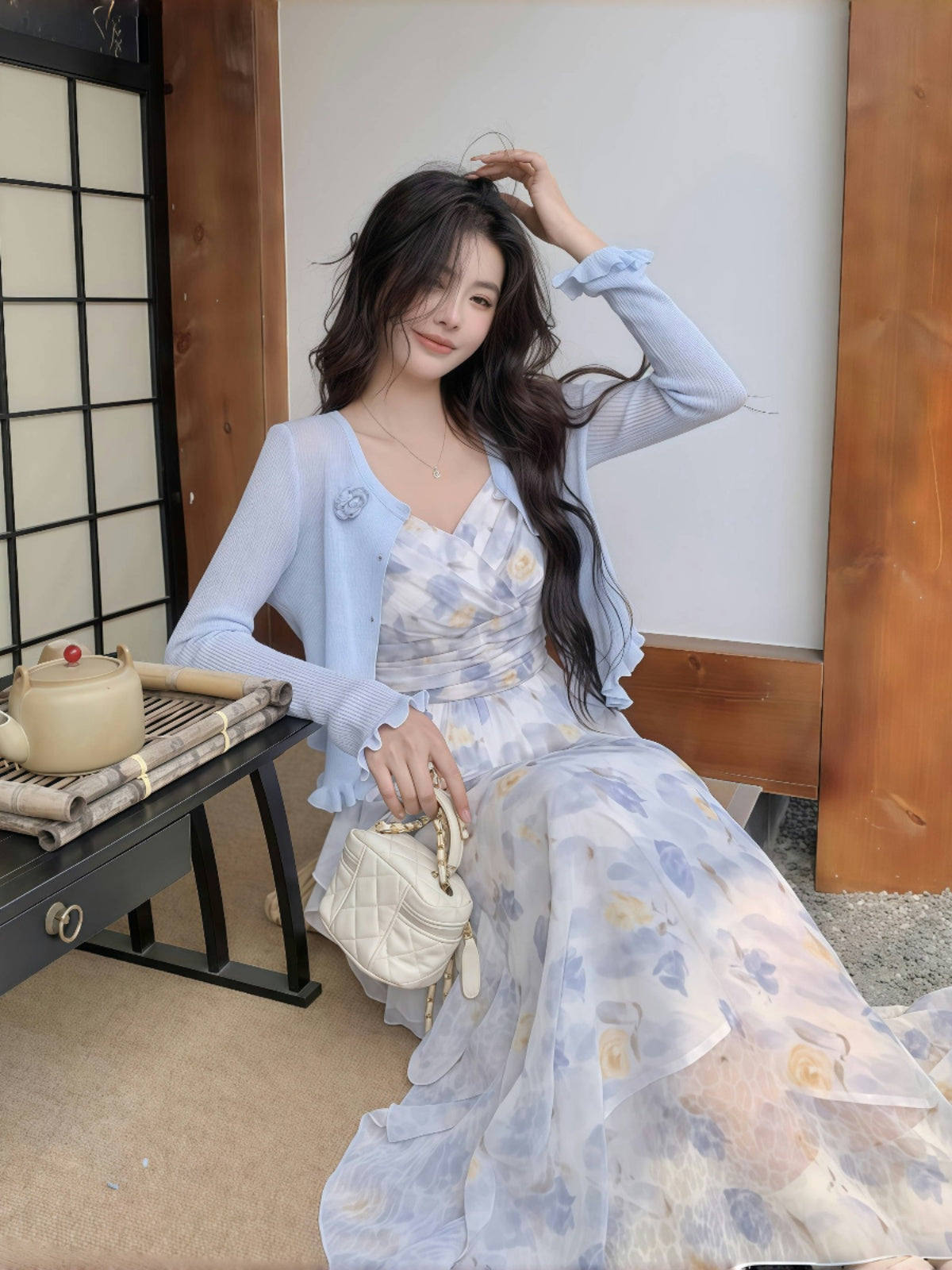 Whispering Petals Layered Maxi Dress [Without Shrug]