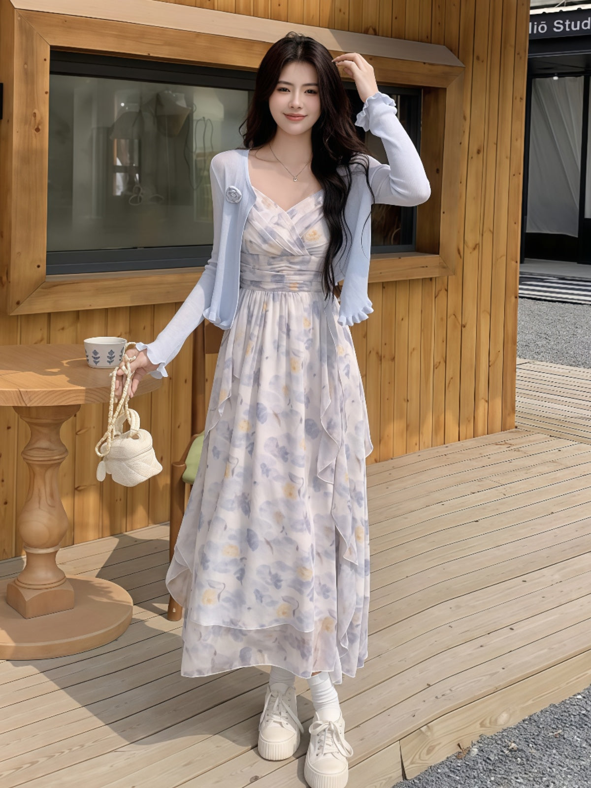Whispering Petals Layered Maxi Dress [Without Shrug]