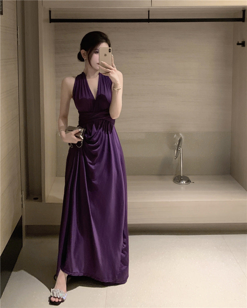 Royal Purple Halter Evening Gown