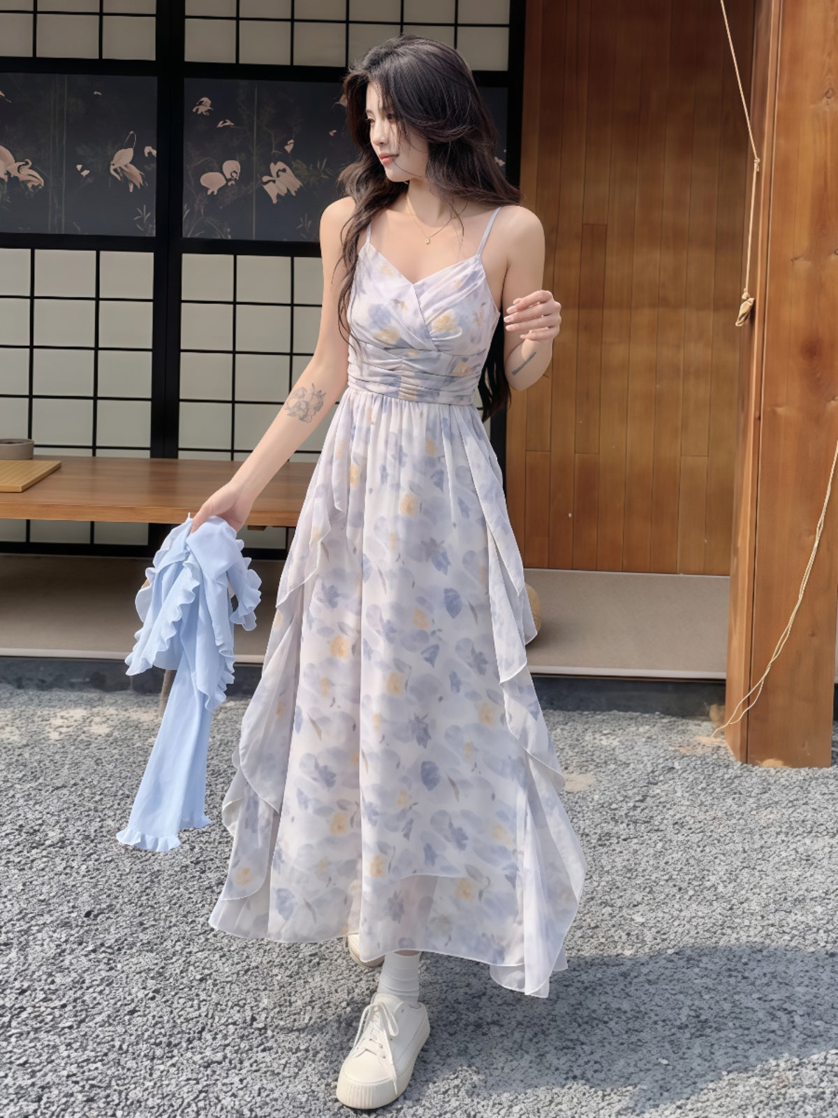 Whispering Petals Layered Maxi Dress [Without Shrug]
