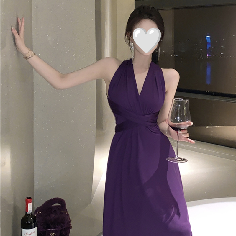 Royal Purple Halter Evening Gown